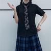 Camisa Básica de Manga Corta Uniforme JK Blanco y Negro Cuello Redondo Cuello Puntiagudo Verano Estilo Preppy Top Versátil