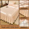 Saia de cama de algodão cru Classe A com soja, cor sólida, estilo coreano, lavável à máquina, estilo princesa com renda, capa de saia de cama acolchoada