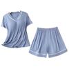 Pijama para Mujer Verano Manga Corta Shorts con Almohadilla en el Pecho Conjunto de Dos Piezas Casual y Cómodo Color Puro Ropa para el Hogar Que se Puede Usar en Casa