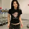 Camiseta Negra de Manga Corta con Hombro Normal para Mujer, Estilo Americano con Estampado de Chica Picante, Nueva Moda Retro Ajustada de Verano 2026