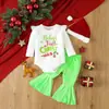 Ropa Navideña para Bebé Body de Manga Larga Estampado con Manga de Ala Pantalones de Terciopelo de Campana Gorro Navideño Set Festivo para Bebé