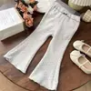 Pantalones Casuales de Niña para Primavera y Otoño Moda para Bebé Estilo Coreano Individual Moderno Pantalones Acampanados con Borde de Volantes y Lazo de Lunares