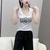 [Venta al por mayor transfronteriza] Camiseta sin mangas con capucha estampada retro para mujer Nuevo diseño Sexy Top tipo chaleco ajustado