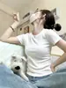 Camiseta Blanca Redonda de Manga Corta Ajustada para Mujer, Estilo Minimalista, Top Interior Elástico Adelgazante para Verano, Camisa Base Versátil para el Día a Día