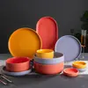 Juego de Vajilla Cerámica para el Hogar en Colores Caramelo, Platos y Tazones Macaron para Restaurante, Juego de Regalo Personalizado de Amazon, Moderno y Sencillo