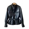 Chaqueta de cuero genuino estilo Wang Luodan para mujer, nuevo modelo otoño 2026, chaqueta de piel de oveja holgada de cuello alto de un solo botón