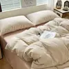 Juego de Ropa de Cama a Rayas Japonesas de Algodón Puro de Cuatro Piezas Sábana de Algodón Sencilla de Color Sólido Funda de Edredón para Dormitorio de Tres Piezas Comercio Exterior Transfronterizo
