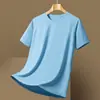 Camiseta Deportiva Casual de Manga Corta para Hombre, Color Sólido, Secado Rápido, Seda de Hielo, Holgada, Talla Grande, Delgada, Transpirable, Alta Elasticidad, para Exteriores