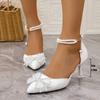 Zapatos de Mujer para Exportación Transfronteriza Verano 2025 Nuevo Punta Fina Lazo Cadena de Perlas con Pedrería Zapatos de Tacón Alto Personalizados