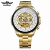 Nuevo Ganador Moda Casual para Hombre Hueco Movimiento Mecánico Esfera Grande Reloj Dorado Reloj Mecánico Automático