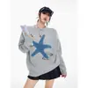 Tricô Bordado de Gola Redonda Estrela-do-Mar Estilo High Street Americano para Homens e Mulheres no Outono e Inverno Novo Estilo Preguiçoso Pulôver Solto Tricô Tricô Top