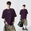 Verano 2026 Nuevo Estilo Juvenil Peso Pesado 260g Diseño de Bordado en el Hombro Camiseta Holgada de Manga Corta Estilo Coreano Tendencia para Hombre