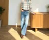 Estilo de Linha Retrô Elegante Lavado Jeans de Cintura Alta Emagrecedor Micro Flare Calças Longas Casuais Femininas Outono Nova Chegada