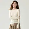 Industria Pesada Crochet Hueco en el Hombro Un Hombro Color Sólido Rayado Tejido Camiseta Base Mujer 2026 Otoño/Invierno Nuevas Llegadas