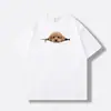Camiseta casual de verão estilo japonês, unissex, com estampa de ursinho de pelúcia com zíper e labrador, manga curta, em seda de leite