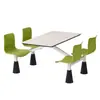 Mesa y Sillas de Comedor para Cantina de Personal de Fábrica para 4 Personas, Juego Integrado de Mesa y Sillas de Comida Rápida para Cafetería Escolar con Patas Acampanadas