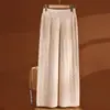 Pantalones de Pierna Ancha de Punto Grueso 100% Lana Pura para Mujer Otoño Invierno Cintura Alta Caída Rectos Casuales Pantalones Largos Sueltos
