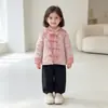 Jaqueta de algodão estilo chinês para meninas, novo casaco acolchoado estilo chinês de outono/inverno, forrado com fleece e espessado, para meninas, crianças pequenas e médias, roupas de casa infantis