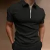 2024 Verão Novo Comércio Exterior Europeu e Americano Camisa Polo Masculina Manga Curta Cor Sólida Jacquard Zíper Camiseta Top