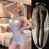 Lencería Sexy, Falda de Cadera Sexy de Encaje Transparente, Pijama de Uniforme Femenino, Falda sin Espalda con Tirantes de Malla, Estilo Pura Pasión Qqny