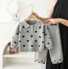 Conjunto de Suéter Feminino Estilo Coreano Fofo Poá Color Block Jacquard Solto Gola Reversível Versátil Casual Conjunto de Duas Peças