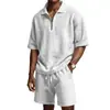Código Europeu Transfronteiriço Verão Novo Mais Vendido Conjunto de Shorts com Zíper Manga Curta Masculino Cor Pura Casual Praia Conjunto de Roupas Masculinas