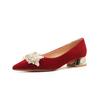 3333H-015 salto grosso camurça vermelho salto alto banquete de casamento sapatos de casamento sapatos femininos festivos confortáveis sem pés cansados
