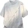 Camiseta Masculina de Manga Curta com Caimento Solto, Estilo Americano High Street de Verão, Pulôver Desconstruído com Gola Redonda, Design de Marca Tendência