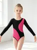 Novo collant de dança e ginástica para meninas transfronteiriço, macacão de treino de cheerleading de secagem rápida e alta elasticidade, com mangas compridas e curtas emendadas