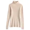 Suéter de algodón puro, nueva camiseta básica de cuello alto para otoño e invierno para mujer, corte ajustado, favorecedor, elegante, de manga larga, grueso