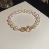 Pulsera Barroca Exquisita de Flor de Zircón y Perla Redonda, Pulsera de Lujo Ligero y Gama Alta, Joyería de Mano Dulce Retro Francesa