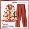 Pijama de Fleece Coral para Mulheres, Espessado Outono/Inverno Fofo Flanela Roupa de Casa, Pode Ser Usado Fora, Conjunto de Robe Cardigan de Manga Longa