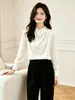 Nova Coleção de Outono Feminina da Amazon, Estilo Leve e Sofisticado, Camisa com Gola Alta, Mangas Bufantes, Blusa Longa de Chiffon de Alta Qualidade, em Estoque
