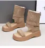 Zapatos de Mujer de Caña Alta Retro de Gamuza 2026 Calados Sandalias Casuales de Verano Sandalias Romanas Adelgazantes Sandalias de Moda para Mujer con Suela Gruesa
