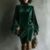 Vestido midi cruzado de terciopelo de cuello alto suelto estilo europeo y americano para mujer, de manga larga, vintage, casual, moda elegante para ir al trabajo