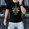 Camisa de cuello redondo de manga corta para hombre personalizada con diamantes de imitación de moda cómoda y combinable con todo, camiseta de manga corta para hombre de algodón de seda de hielo de corte entallado de estilo europeo de verano