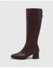 Botas de montaria estilo coreano novo, de cano médio, com zíper nas costas, salto grosso médio e efeito emagrecedor