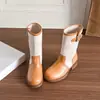 Versión de piel de oveja~Botas western de media pantorrilla con tacón grueso, hebilla de cinturón, diseño sin cordones, botines cortos apilados, bloques de color vintage, punta redonda, caña ancha