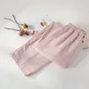 Calça de Pijama de Algodão para Casal, Masculina de Verão Fina Estilo Japonês, Feminina Xadrez Solta Tamanho Grande Calça de Casa