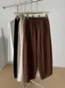Pantalones casuales rectos de algodón puro de cintura alta estilo retro japonés para mujer, 26 otoño nuevo simples de oficina cropped de pierna ancha pantalones de abuela