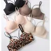 AD22 Lingerie Sexy com Estampa de Leopardo para Mulheres, Push-Up para Seios Pequenos, Sem Costura, Elegante, Anti-Queda, Sutiã com Controle Lateral dos Seios