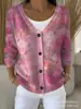 Nueva sudadera con botones de manga larga y cuello en V transfronteriza para otoño e invierno, chaqueta suéter de moda con personalidad impresa en 3D suelta para mujer