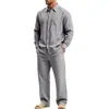 Conjunto de camisa de lino de manga larga simple para hombre, informal, para casa, para ir al trabajo, para vacaciones, estilo europeo y americano, transfronterizo, otoño, corte holgado, venta al por mayor