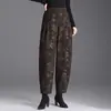 Pantalones harén cálidos y sencillos de jacquard para mujer, nuevo estilo otoño 2026, de cintura alta, adelgazantes, holgados, gruesos, cropped, casual, modernos