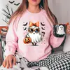 Moletom Transfronteiriço Halloween Fantasma Abóbora Morcego Estampado Pulôveres Feminino Tamanho Europeu