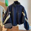 Chaqueta de dos tonos con cuello alto, chaqueta casual holgada para otoño 2026 para mujeres petite, elegante y deportiva