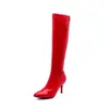 Botas de salto alto bico fino em verniz para mulheres, botas longas para pole dance, botas femininas da moda estilo europeu e americano, tamanhos grandes 08-22