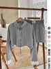 Comercio Exterior Transfronterizo Estilo Europeo y Americano Ropa de Mujer Primavera y Verano Nuevo Conjunto de Camisa de Manga Larga Rayas Bloque de Color + Pantalones Cortos Rayas Bloque de Color