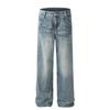 G6426 Jeans Masculino Retrô Americano Unissex Moderno Azul Lavado com Design de Estampa de Raio de Alta Qualidade