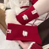 Meias de Lã Vermelhas Quentes de Natal com Laço Listras Desenhos Animados Meia de Cano Médio Ano Novo Ano do Zodíaco Meias Largas